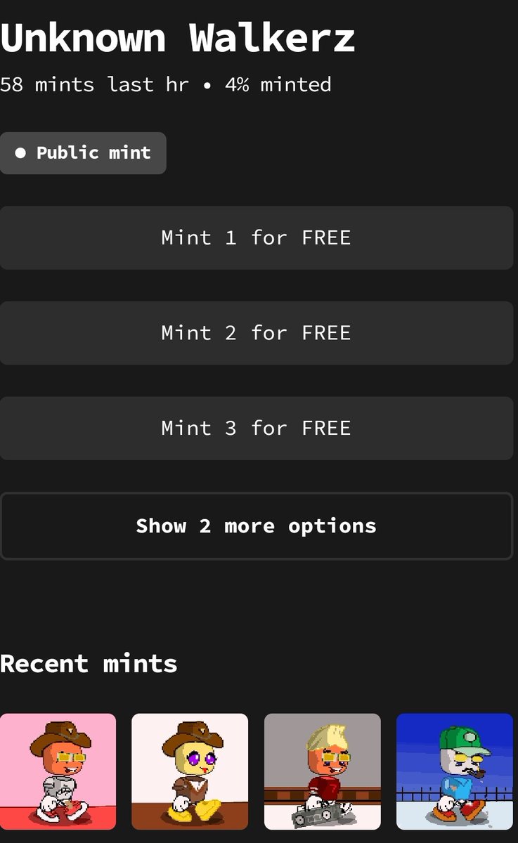 UnknownWalkerz's tweet photo. Public mint LIVE https://t.co/lXVb7qgdrT………
@mintdotfun

#NFT #NFTs #FreeMint #MintingNow #nftart #mintfun https://t.co/nsHR5dBoOS