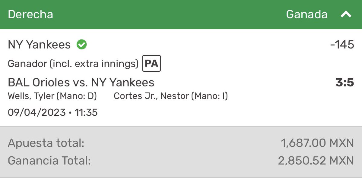 FerButcher's tweet image. Ganamos otra vez! De mis ultimas 5 apuestas no he perdido ninguna. #mlb #yankees #mlbpick #cristianrey