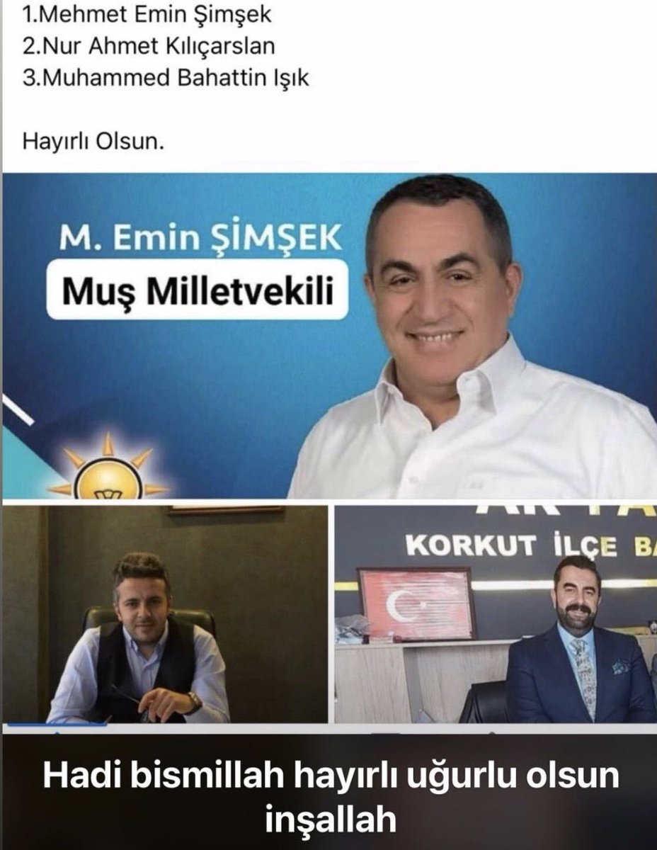 Cumhurbaşkanımız Sn.<a href="/RTErdogan/">Recep Tayyip Erdoğan</a> liderliğinde 14 Mayıs seçimlerinde Milletvekili adaylarımız Milletvekilimiz Sn.<a href="/eminsimsekmus/">Mehmet Emin Şimşek</a> Sn.Ahmet Kılıçarslan ve Sn. Muhammed Bahattin Işık'a canı gönülden başarılar diliyorum.

Yolunuz açık olsun.

<a href="/erkankandemir/">Erkan Kandemir</a> <a href="/BY/">Binali Yıldırım</a>