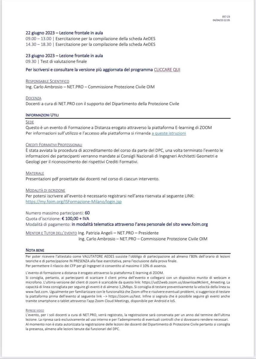 netprofvg's tweet image. Ultimi posti per iscrizione corso di formazione "Valutatore AeDES" riservato ai #volontaritecnici iscritti a #netpro. Le lezioni si terranno in modalità FAD sincrona con esercitazione ed esame finale in presenza.
#formazione #aedes #netproitalia 
#socialmediacommunityFVG