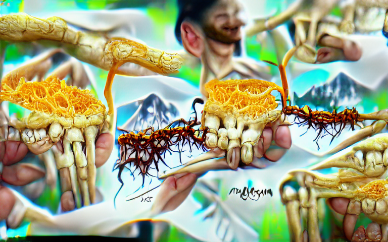 cordyceps mycelium and fungi networks, high definition, 4k video, bold ink high contrast, teeth, bones, medical illustration