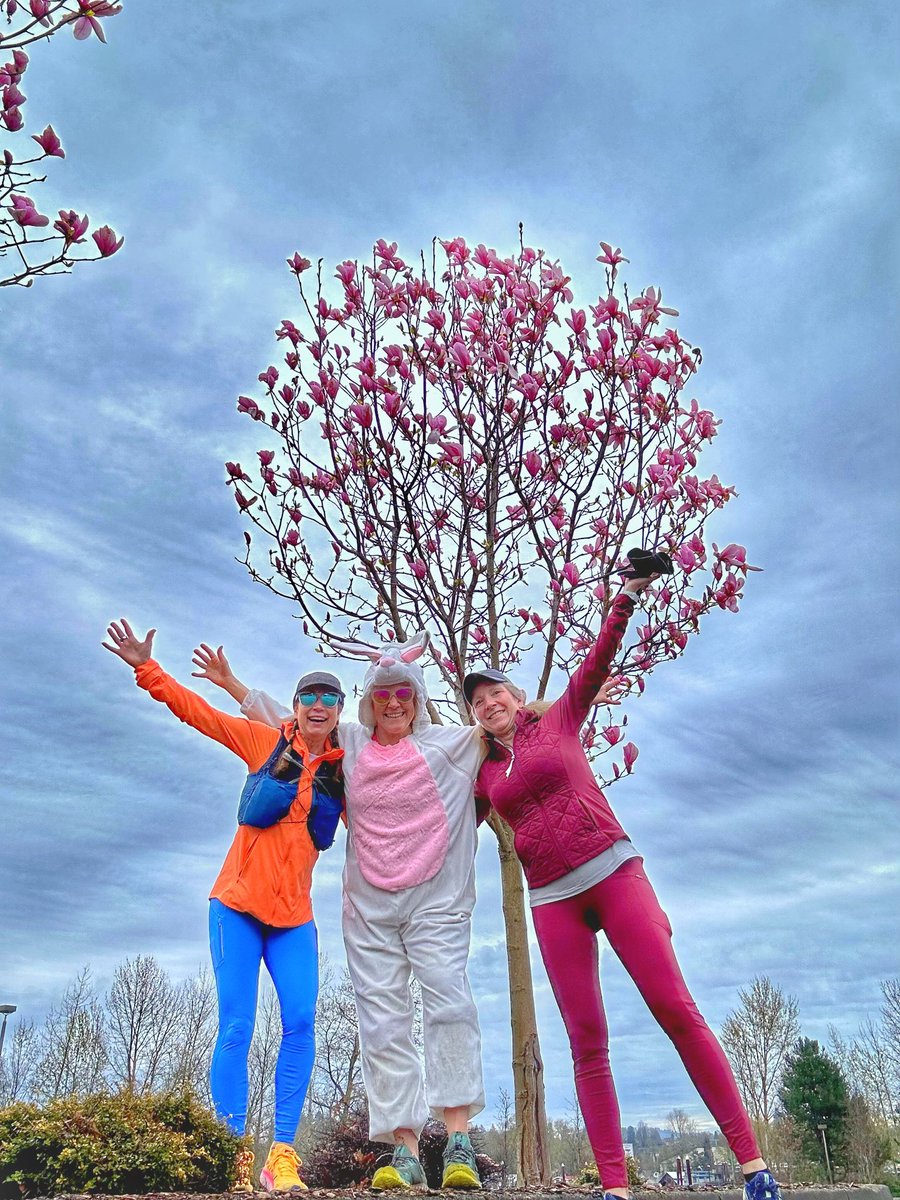 Happy Easter! Last tough long run before tapering for the <a href="/EugeneMarathon/">Eugene Marathon</a>! My first marathon &amp; I’m 60! My running friends (&amp; the Easter bunny 😂) have been incredibly supportive! I have so much gratitude! Hope you have a great day! #portland #runner #over60athlete