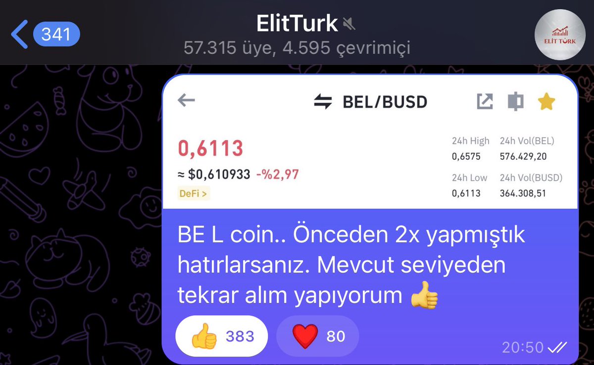 Coin paylaşımlarını sadece Telegramdan yapıyorum. #Bel coini oradan paylaştık. 3/4 saatte %40 artıda :)

Bu tarz potansiyele sahip coinler daha var. Aktif kitleyle devam edeceğiz 🔥👍

t.me/elitturk