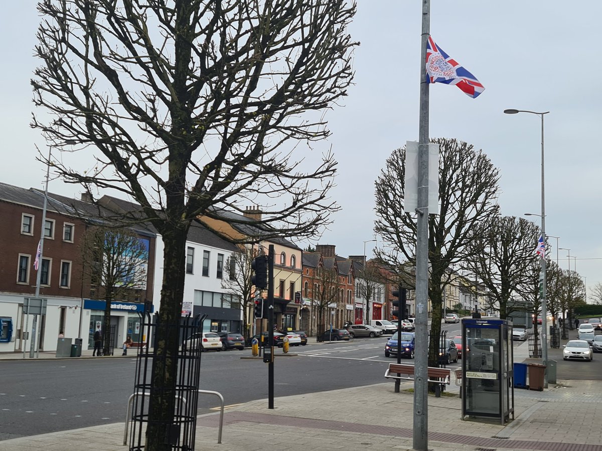 Cookstown is a fast-growing place with a small (56%) Catholic majority &amp; large (39%) protestnt minority. Yet its main street (longest on island) has Union Jacks &amp; UVF flags flying frm dozens of public lampposts. How is this acceptable or toleratd in what should be a neutral area?