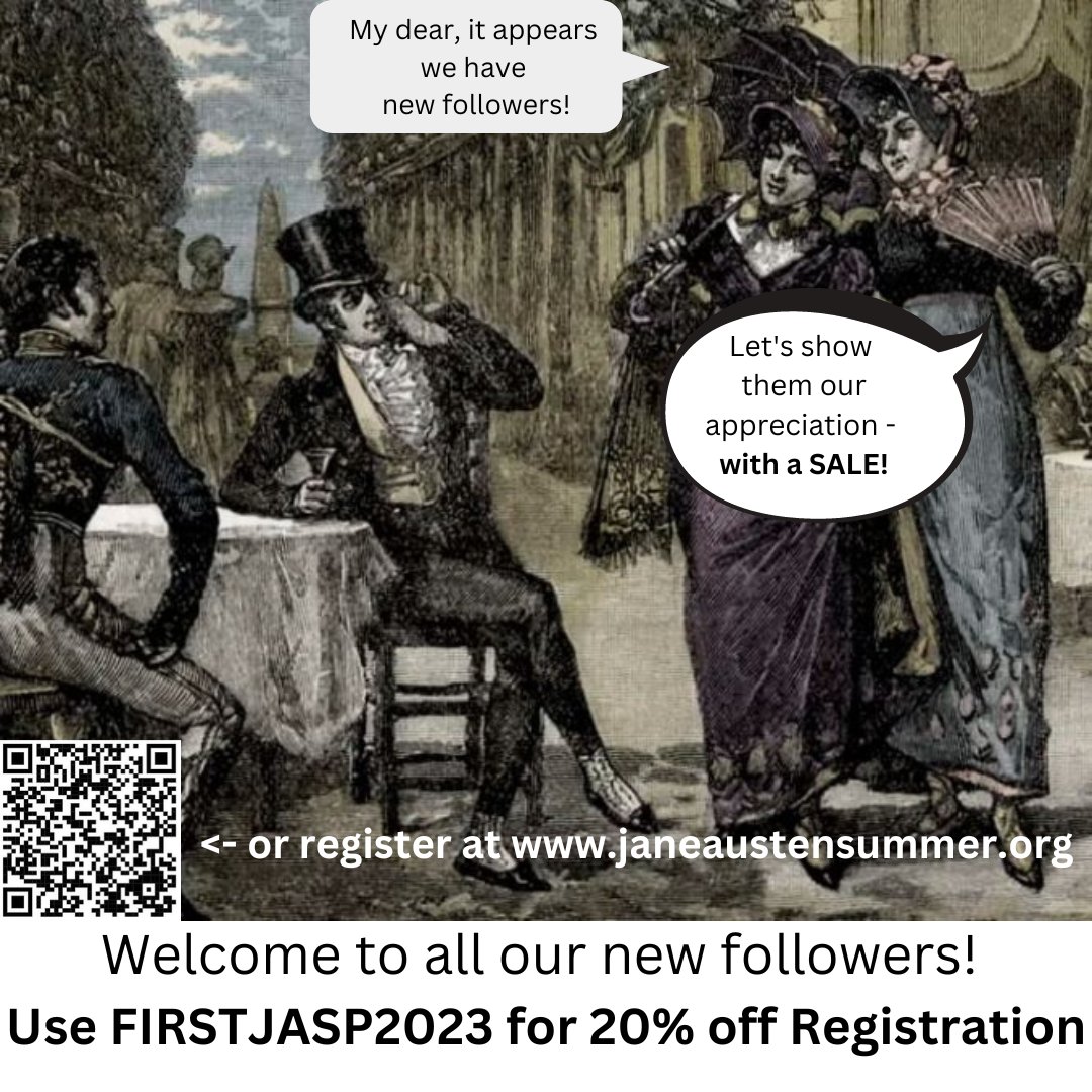 jaustensummer's tweet photo. We've noticed some new faces around here, and wanted to make you feel welcome! (FIRSTJASP2023 discount code valid till April 22 for first-time attendees) #JASP2023 #JaneAusten https://t.co/XNEVfcSPw1