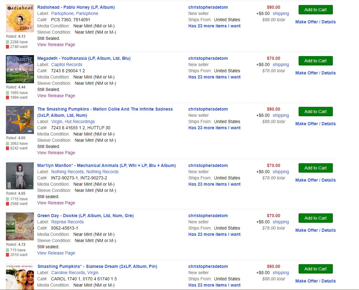 Hi <a href="/discogs/">Discogs</a>, can you do something about these scammers that spam-list EVERY day on your site? Frequent buyer &amp; seller here! Don't like to see people get scammed.