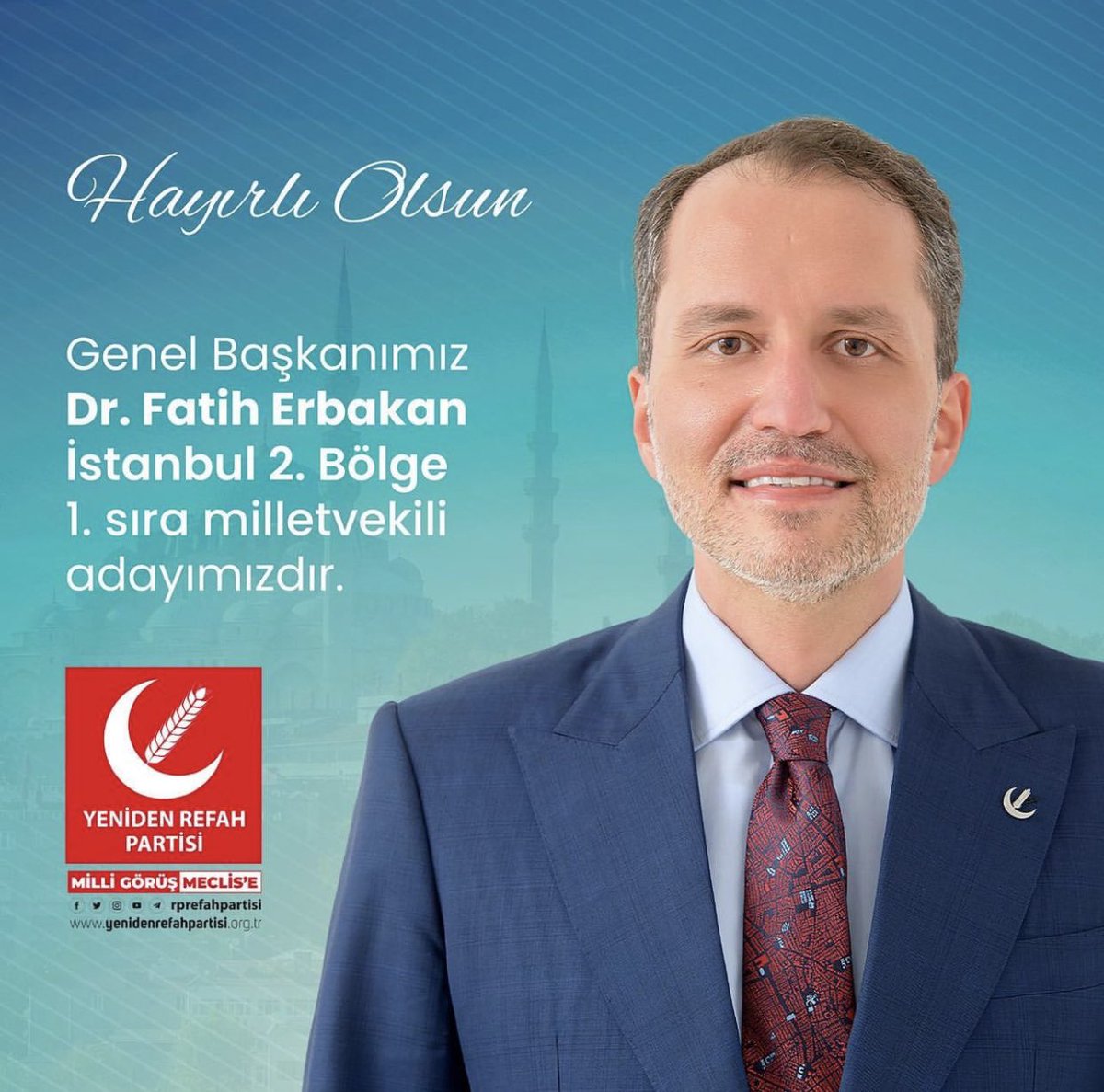 Yeniden Refah Partisi Genel Başkanı Dr. Fatih Erbakan İstanbul 2. Bölge 1. Sıradan Milletvekili Adayı Çıkmıştır. 

#askmrunal #Caturday #EXOCLOCK_D1 #GTvKKR #LazioJuve
