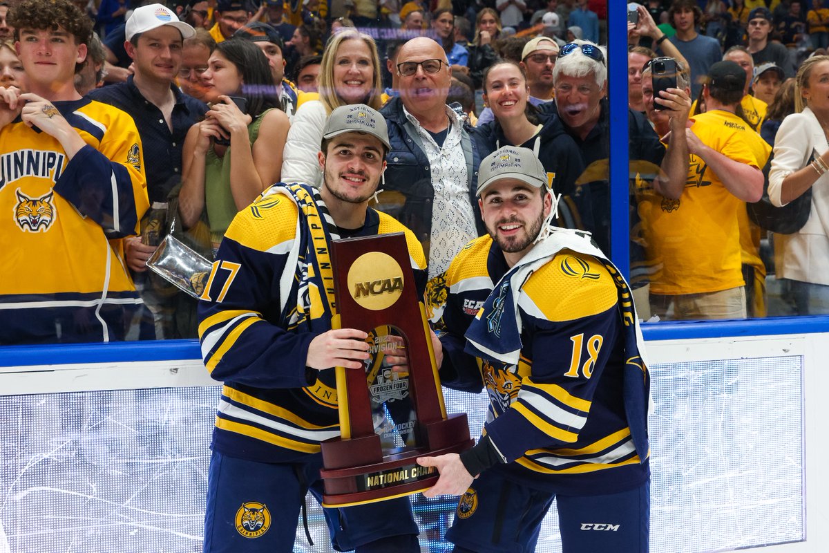 Congratulations to my boys, Joey & Anthony Cipollone for winning a National Championship last night with Quinnipiac. Whole family in the picture. Priceless! Couldn’t be prouder @ncaahockey@