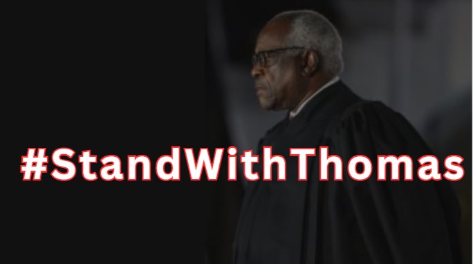 Shaughn_A2's tweet photo. The hypocritical left again has its sights set on #ClarenceThomas. I choose to #StandWithThomas despite #democrat’s long drawn slings and arrows. His ruination has always been #Biden/their goal. It’s going to take more than their projected improprieties to derail this good man. https://t.co/ETZoq28m7g