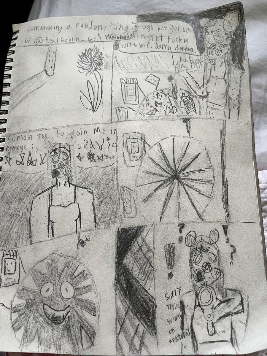 RealGoblin_god's tweet photo. Finished the 1st page to a short comic I’m making!! Featuring @arandomthing7 !!!!!! The comics titled how to summon a random thing and is basically my oc Delilah summoning randoms oc rt!! #comic #art #handdrawn #morelater https://t.co/UZfRxTFevl