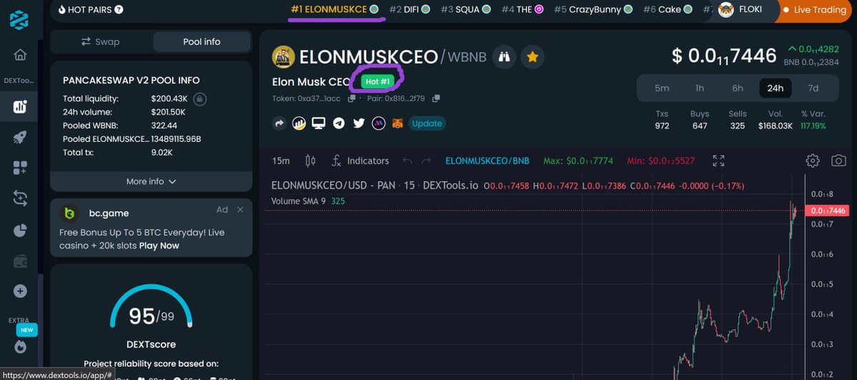 ElonMuskCEOBSC's tweet photo. ELON MUSK CEO (V2) 15X

Contract Ownership Renounced and Good Tokenomics That Is Helping The Communty To Hold Strong For The Long-Term. Rewards Dashboard Live, Elon Swap Being Developed and More More Things To Come🚀🚀🚀

Join TG: https://t.co/lZBUS0mILx

TRENDING #1 DEXTOOLS⚡️⚡️ https://t.co/BmS45jkQlB