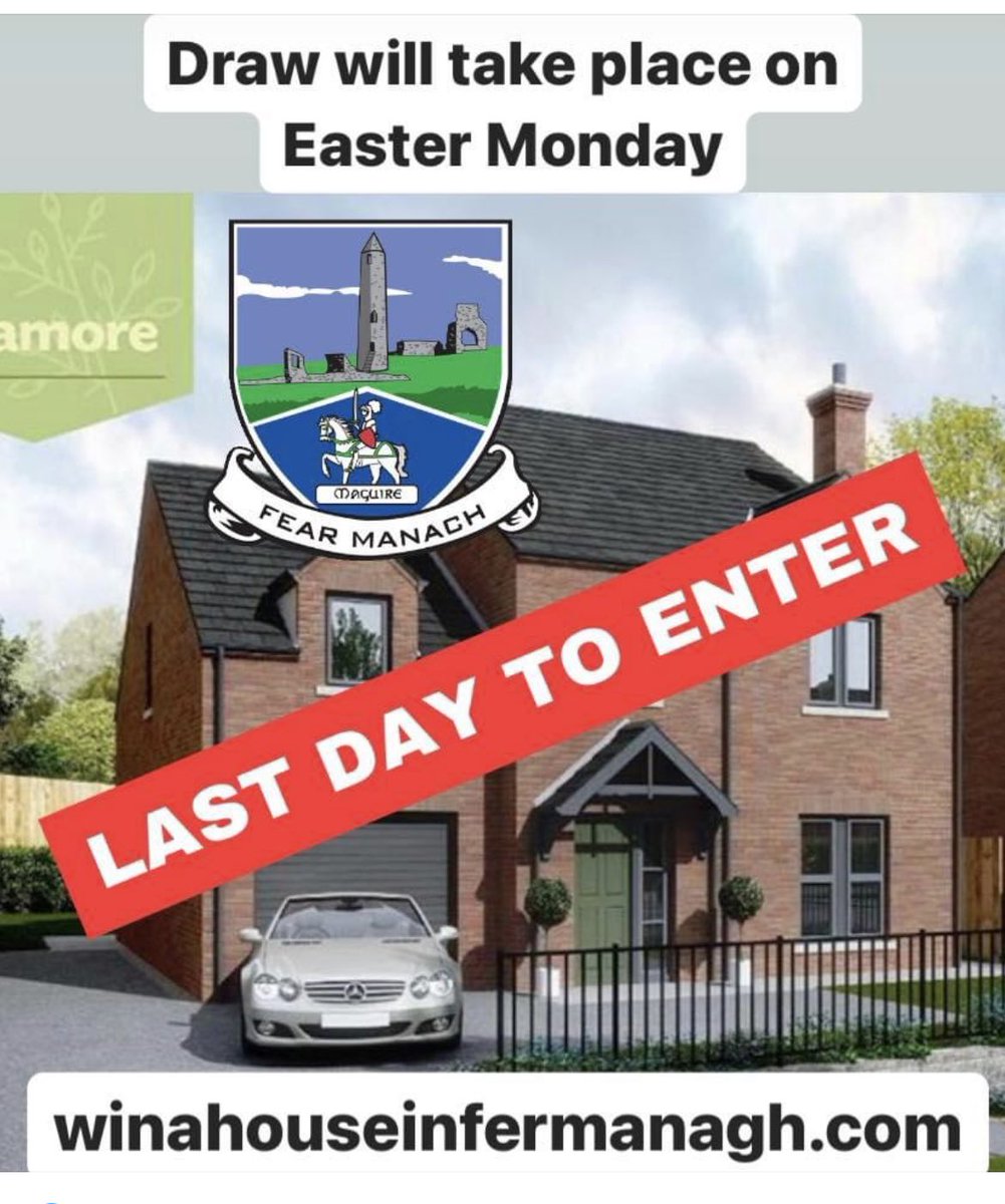 ‼️Last chance to get your ticket for the amazing chance to Win a House in Fermanagh competition for <a href="/FermanaghGAA/">Fermanagh GAA</a> 

😊Someone is guaranteed to win a new house tomorrow night 🏡 ➡️➡️ winahouseinfermanagh.com