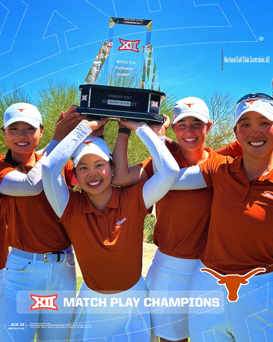 Big12Conference's tweet photo. 𝗕𝗶𝗴 𝟭𝟮 𝗠𝗮𝘁𝗰𝗵 𝗣𝗹𝗮𝘆 𝗖𝗵𝗮𝗺𝗽𝗶𝗼𝗻𝘀. ⛳️

#Big12 x @TexasWGolf https://t.co/zaE1Qo6H9B
