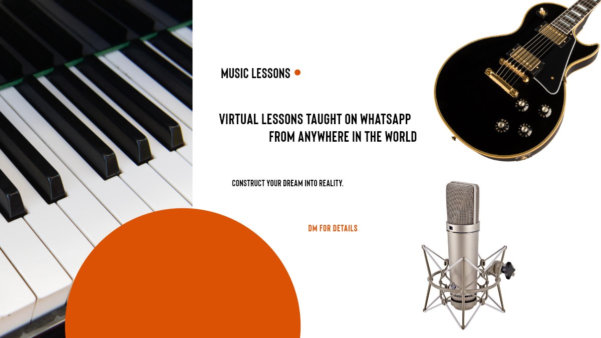 Piano, Voice, Guitar and Audio Engineering taught via WhatsApp from anywhere in the world🎹🎤🎸
                                  DM for details.
#pianolessons #guitarlessons #voicelessons #singing #audioengineering #lessons #virtuallessons #virtuallesson #whatsapp #musiclessons