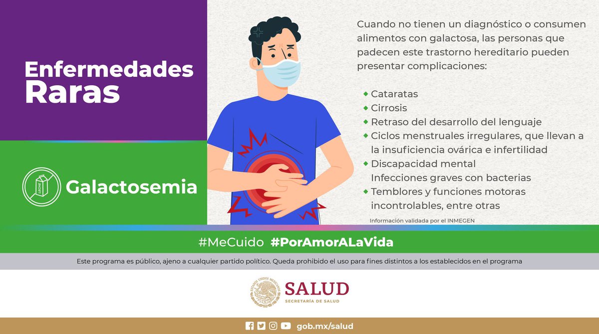 #EnfermedadesRaras I #Galactosemia 🥛🍼🍶🧀

La detección oportuna de la galactosemia, mediante la identificación de síntomas de alerta, coadyuva a un tratamiento oportuno y adecuado 

#MeCuido #PorAmorALaVida