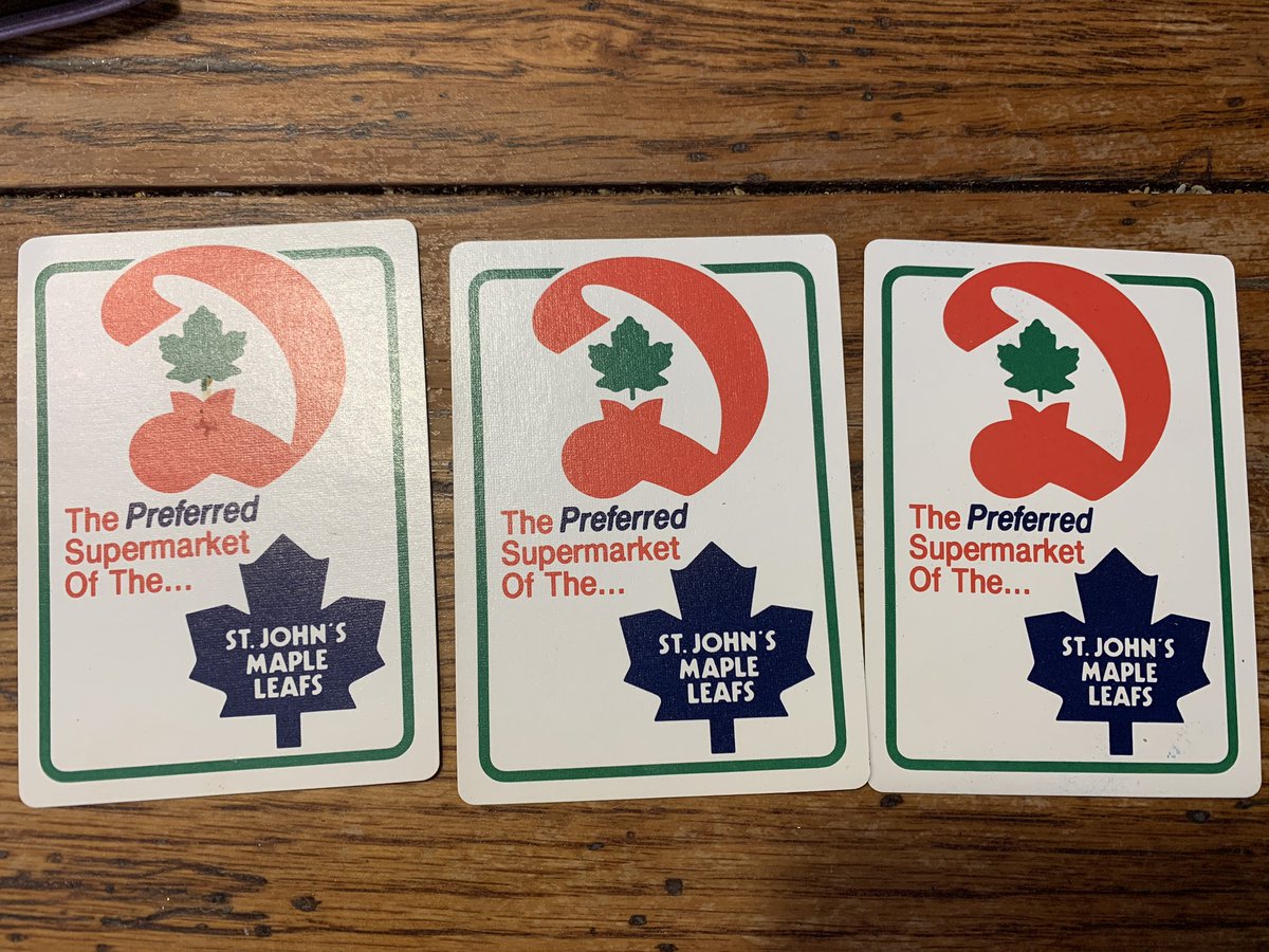 Hockey memorabilia from 
St. John’s. The playing cards were given to fans at a “baby Leafs” home game at Memorial Stadium.