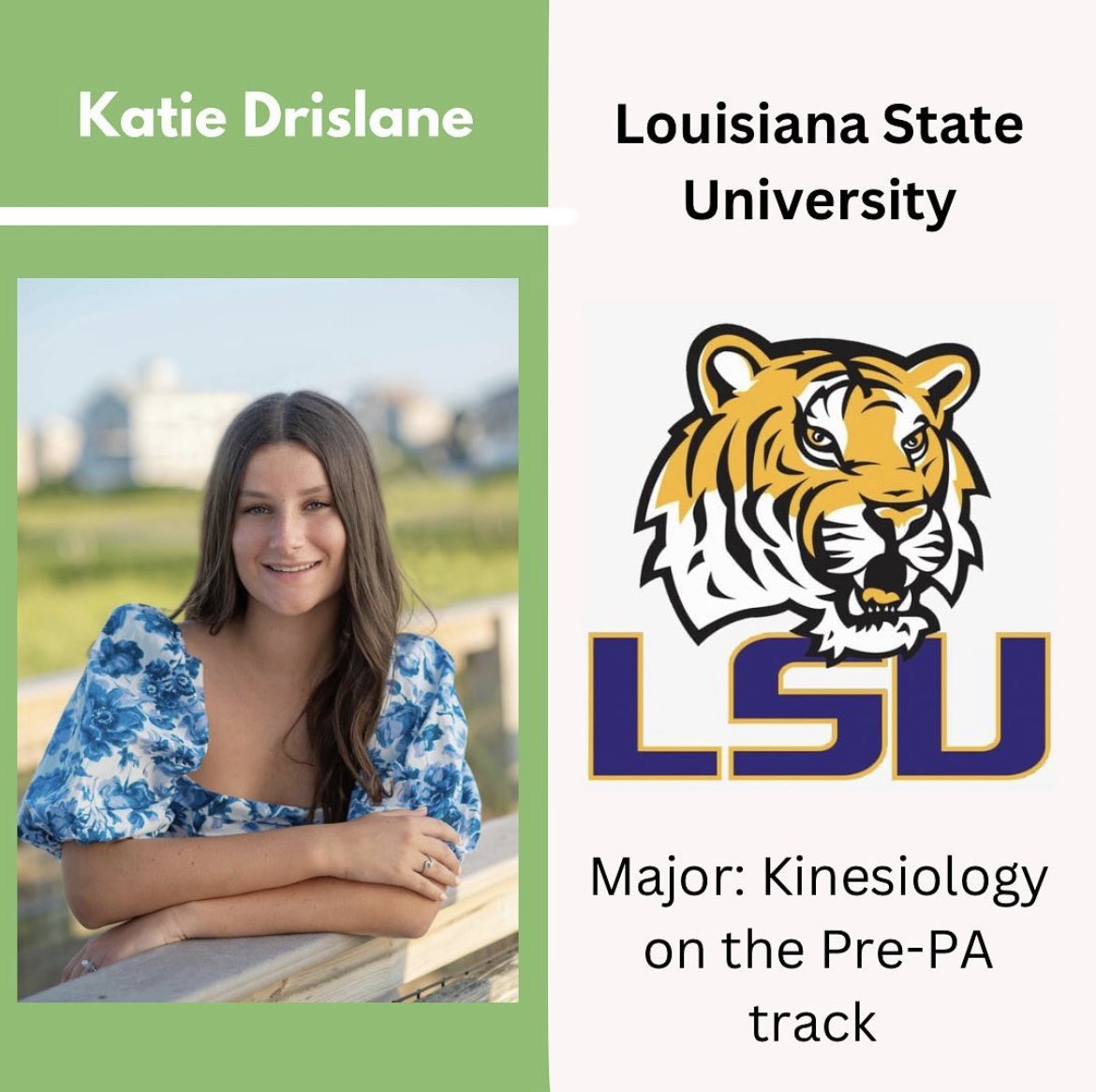 phs_seniors23's tweet photo. Congratulations to Katie Drislane who will be attending Louisiana State University and will be majoring in kinesiology on the pre-PA track!
Geaux tigers!💜💛 https://t.co/YQHpERDYOm