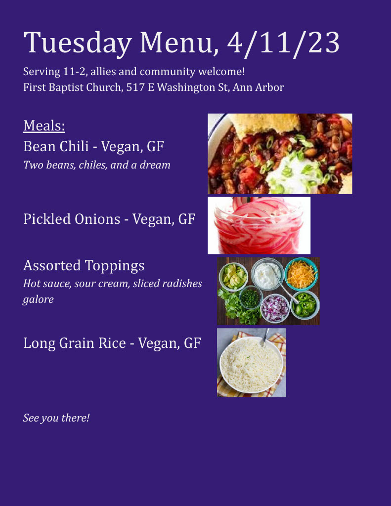 🫘 At it again with the bean chili! 

Come out to Strike Kitchen today at First Baptist Church between 11am and 2pm. Even if you're not picketing, we have a hot meal ready for you! Community members, allies, and supporters all welcome to break bread with us.