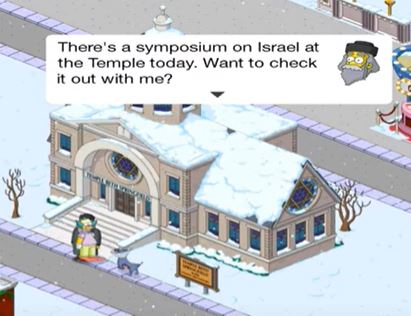 CountTheHomer's tweet photo. #TheSimpsons Tapped Out video game has a module that lets you build Temple Beth Springfield and play as the Rabbi. Some of the scenes are a little wierd, and they seem to not always know how a Torah is read, but look at the powerful hagbah.

#Torah #Judaism https://t.co/kCtKSEsPjh