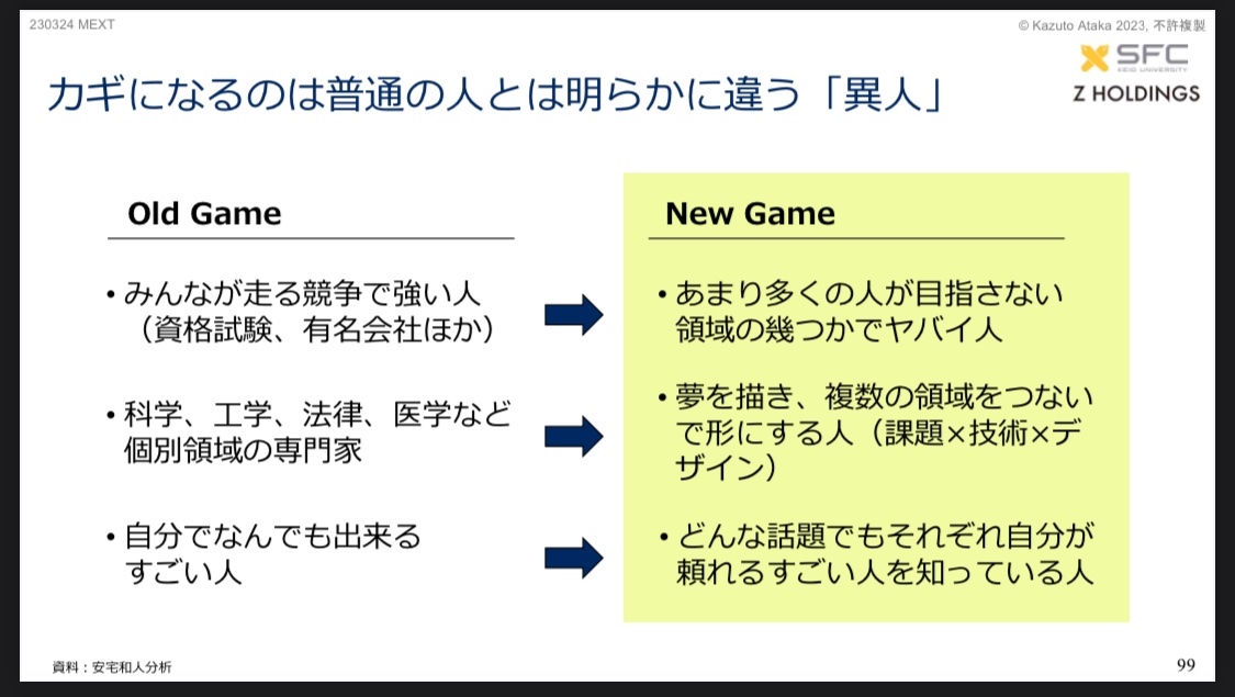ryo_imamura's tweet photo. これはすごい。文科省の審議会に提出された、安宅和人さんの資料。

AI時代の教育論が206ページにわたって詳述されています。必見です。

／今後の教育課程、学習指導及び学習評価等の在り方に関する有識者検討会（第3回）配付資料
https://t.co/o3Qk8bMuNO https://t.co/mIAzP4Kioq