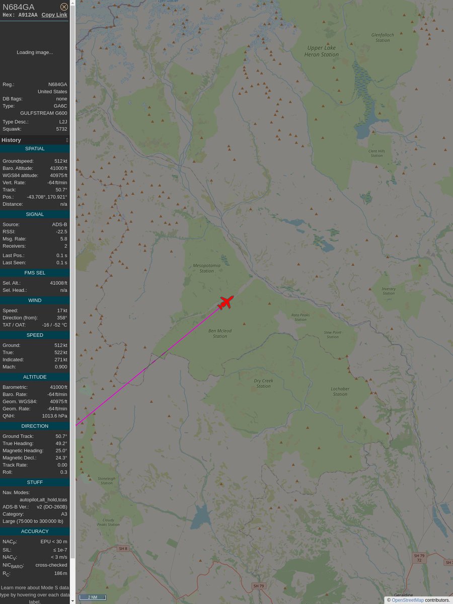 aboveivc's tweet image. ICAO: A912AA
Flt: N684GA #BANKOFUTAH
First seen: 2023/04/10 09:54:35
Min Alt: 13000 ft MSL
Min Dist: 90.68 nm

#Invercargill #planefence #adsb - docker:kx1t/planefence
globe.adsbexchange.com/?icao=a912aa