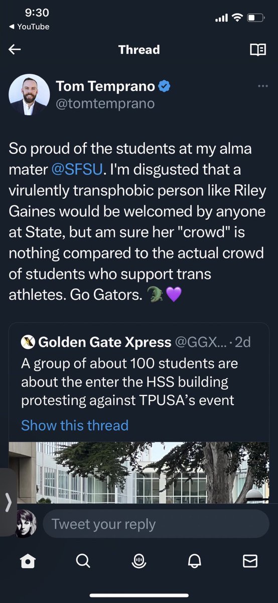 SusanDReynolds's tweet photo. 6.2 million people ratioed #TomTemprano for his anti-First Amendment, misogynistic tweet. ⁦@eqca⁩  your political director approves of mob mentality and attacking a woman for speaking her truth. Is that equality? ⁦@OfficialCCSF⁩ you’re OK with this, too? https://t.co/L4JphgfQE5