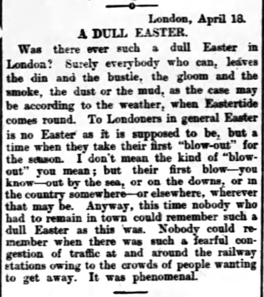 Easter in London, 1900
Review: "Dull"
⭐️/⭐️⭐️⭐️⭐️⭐️