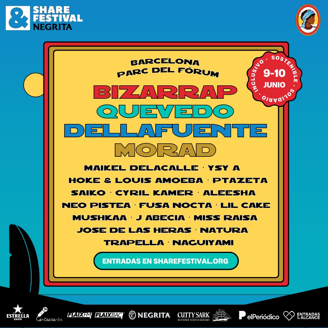 Ya conocemos todos los artistas que actuarán en la próxima edición del <a href="/ShareFestBCN/">SHARE FESTIVAL BCN</a> 🔥

No te pierdas a <a href="/bizarrap/">bzrp</a> <a href="/Dellafuente_/">۞</a> <a href="/pedrodquevedo/">QUEVEDO</a> <a href="/aleeshatherose/">LA PATRONA🩷🫡</a> <a href="/FUSANOCTA/">FUSA NOCTA</a> y más el 9 y 10 de junio en el Parc del Fòrum (Barcelona) 🎉

Entradas y más info en sharefestival.org