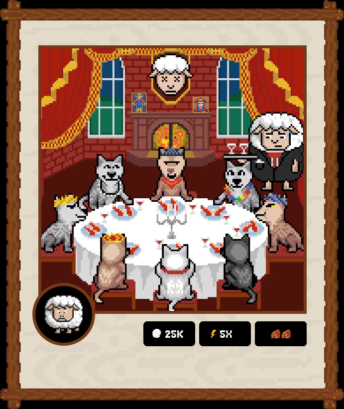 🐺 WOLF GAME DIGITAL TRADING CARDS

❤️ Collect WG Moments + Characters
⚡️ Stack WOOL/Energy/Resources
🎯 Win NFTs + $WOOL <a href="/wolfdotgame/">Wolf Game</a>

Card #22
Date: 5/6/22
Phase: Wolf Feast
Setting:Wolf Feast
Character: White Sheep
🐑 25K /⚡️5X /🪵🪵

by <a href="/WGTimeMachine/">Wolf Game Time Machine ⚡️🚜</a>

linktr.ee/w00lish