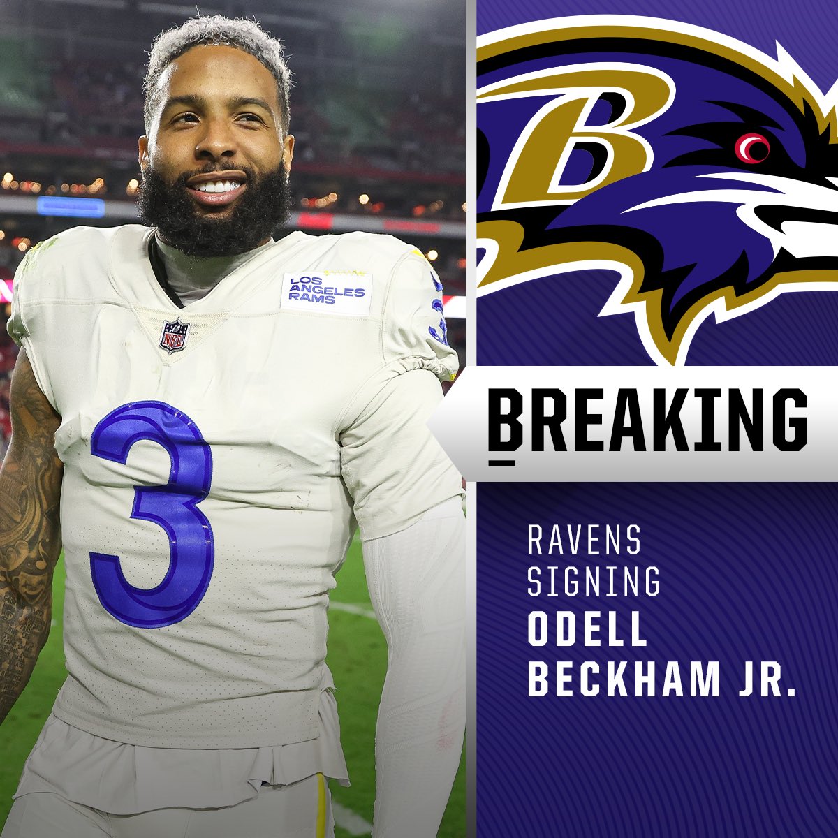 NFL (@nfl) on Twitter photo BREAKING: Odell Beckham Jr. signs 1-year deal worth up to $18M with Ravens. (via @rapsheet, @mikegarafolo, <a href="/TomPelissero/">Tom Pelissero</a>) BREAKING: Odell Beckham Jr. signs 1-year deal worth up to $18M with Ravens. (via @rapsheet, @mikegarafolo, <a href="/TomPelissero/">Tom Pelissero</a>)