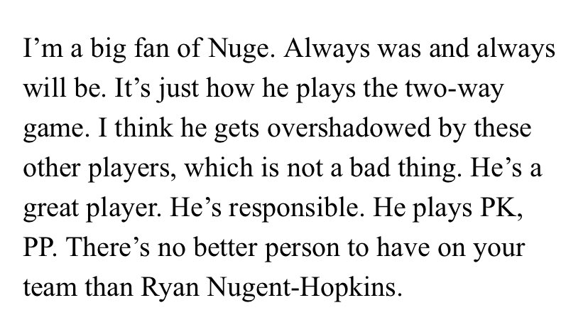OilersAdam's tweet photo. This quote from Ryan Smyth on Nuge is everything https://t.co/VdbRbFJDO9