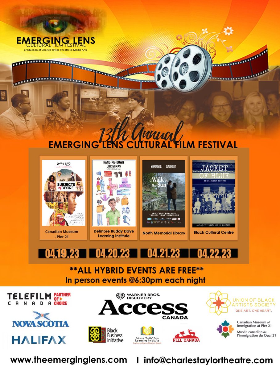Visit our website for full festival details! 
Plan your week with us at 4 different locations around HRM. All events are free! Expect live entertainment, dynamic film programming and snacks 🎥 Theemerginglens.com