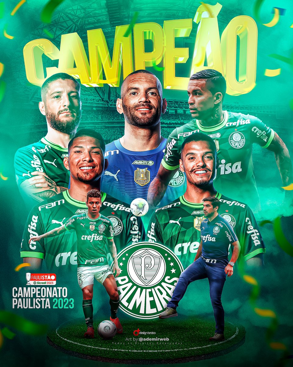 AdemirWeb's tweet photo. Campeão Paulista de 2023 com arte braba 
#Palmeiras #design https://t.co/Trrj37qF9Y