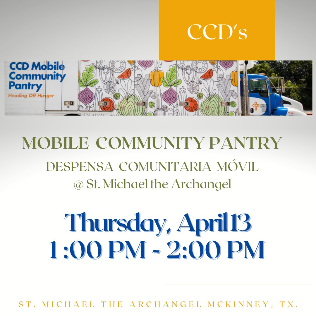 Remember, every 2nd and 4th Thursday of every month.
Nos visitan el 2° y 4° jueves de cada mes.
#MobilePantry #CatholicCharitiesofDallas