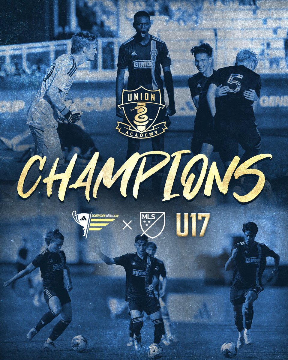 PhilaUnion's tweet photo. CHAMPS! 🏆

Our U17 #BabySnakes take down @FCDallas 1-0 to win the 2023 #GACup!

#DOOP | @phlunionacademy https://t.co/hmdRBnMt4P