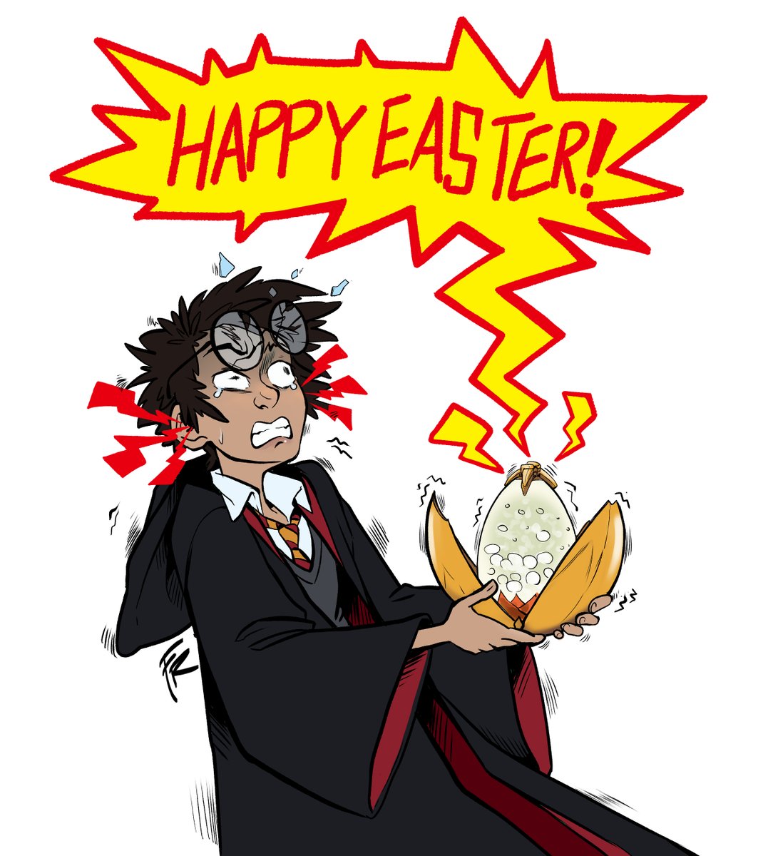 Fred_art_95's tweet photo. The Golden Egg had all the best intentions in wishing #HappyEaster .It just got the height of the volume wrong…Madam Pomfrey will have work tonight...
#HarryPotter #harrypotterfanart #gryffindor #hp #myart https://t.co/3ZctrIJ8Si