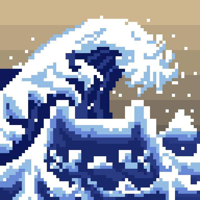 virtualfelines's tweet photo. @wolfofballmeat The great wave off Kanagawa as cat pixel art! 😻 https://t.co/FGlSL6AOC5