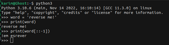 karimnyumba's tweet image. Want to reverse a string in Python without writing a loop? Use slicing! Just print the string followed by [::-1] to get the reversed version. Easy peasy! #PythonTricks #CodingTips @python @ThePSF #PythonSlicing #StringManipulation