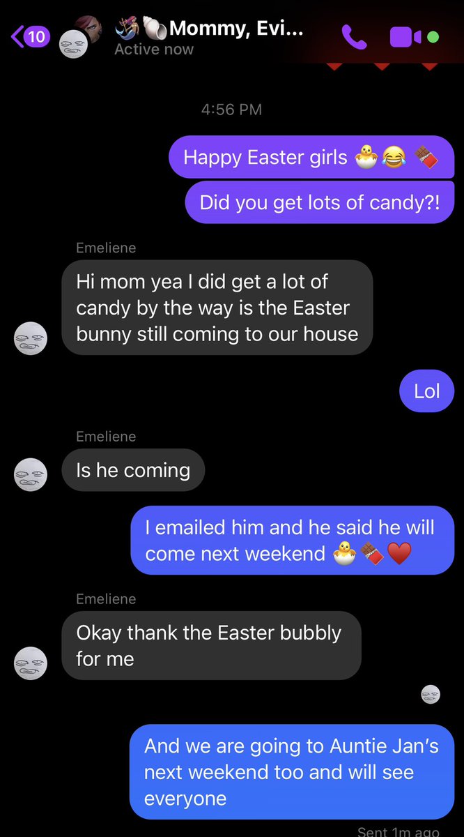 I couldn’t resist posting this… so funny to me 😂 Ohhhh Emie…👩🏼‍🦰🍫 #bytheway #stillbelieves 🐣