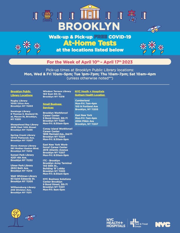 NYC's excellent program distributing free covid home tests has been made possible by federal assistance. But this assistance will end on May 11 when the emergency order expires.

You still have time to get your free test! Updated list of pick-up locations across the five boros: