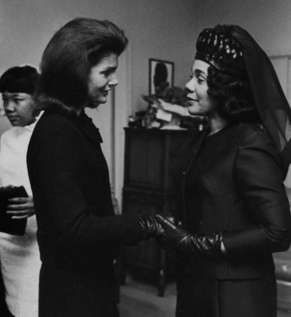 One hundred and three years after Appomatox, Jacqueline Kennedy comforts Coretta Scott King on morning of her husband’s funeral, today 1968: