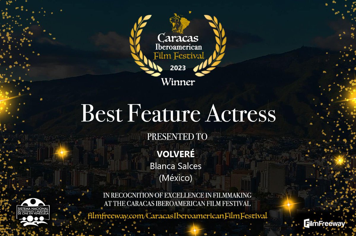 fantasmasfilms's tweet photo. @BlaSalces  galardonada con el premio a mejor actriz en el #Caracas Iberoamerican #FilmFestival Enhorabuena! #Volveré #Cine #películasrecomendadas #cineindependiente #CinetecaNacional #bestactress https://t.co/D5Ko4Dzvnw