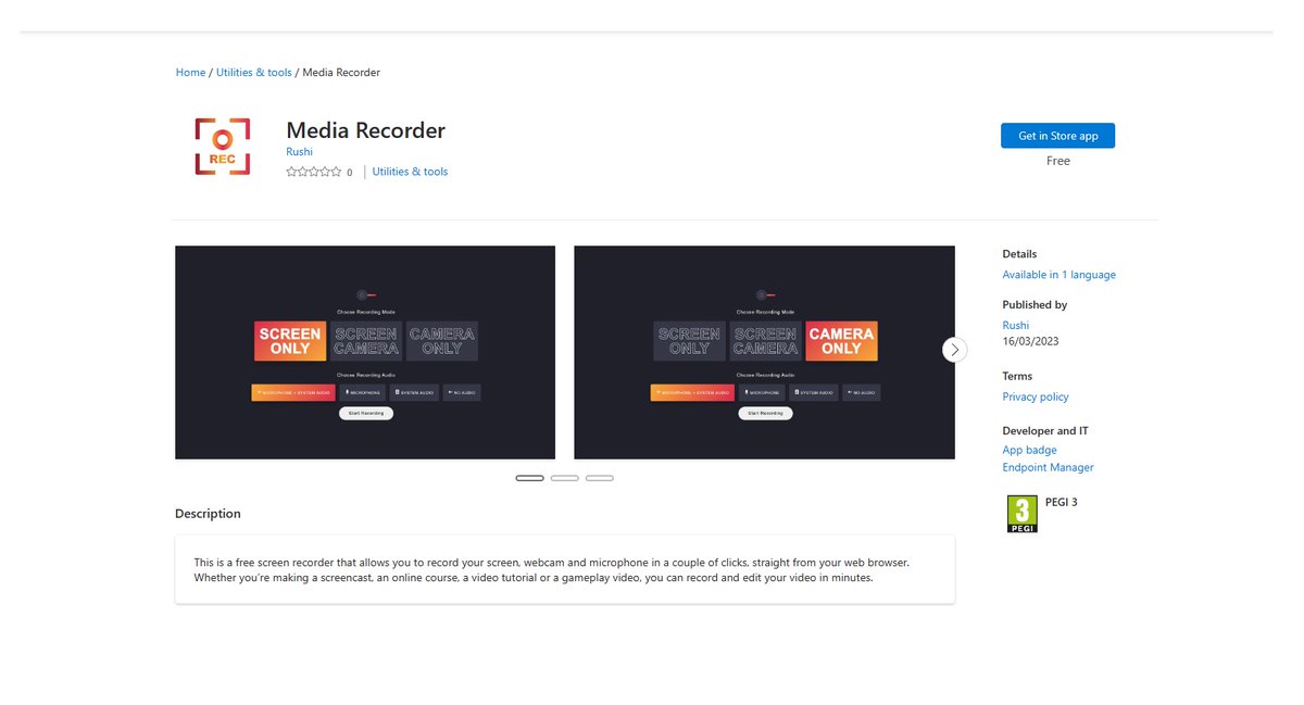 CAStenman's tweet image. Media Recorder, is App of The Day on myAppFree  bit.ly/3o17est    #Windows10 #myAppFree #MediaRecorder