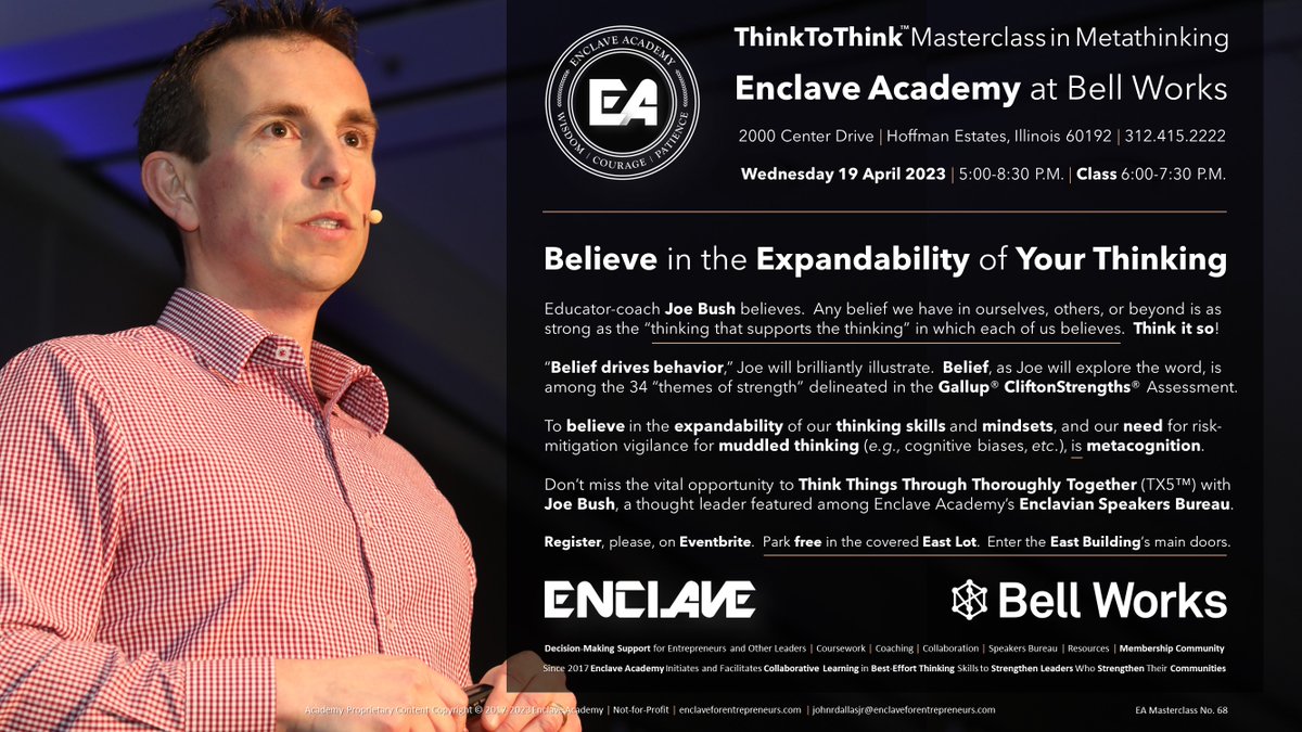 #FearOfThinking too deeply is an unconscious obstacle to committing to learning thinking methods and #mindsets. It's also wise to have familiarity with thinking traps (biases, etc.) that can derail a mind's best intentions. On 4.19.23, come think with us. mailchi.mp/enclaveforentr…]