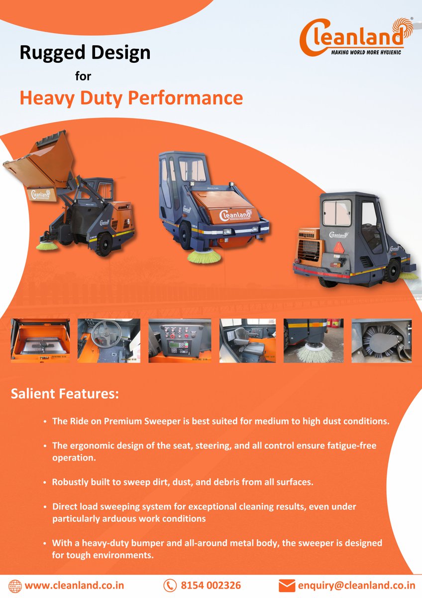 cleanlandindia's tweet photo. The #Cleanland #rideonsweeper premium model.
#roadsweeper #industrialcleaning #makeinindia #pharmaceutical #facilitymanagement #cleaningservices #manufacturingindustry #cleaningservices #infrastructureprojects #collegesanduniversities #gatedcommunity #MakingWorldMoreHygienic https://t.co/i5bdfIDVPp