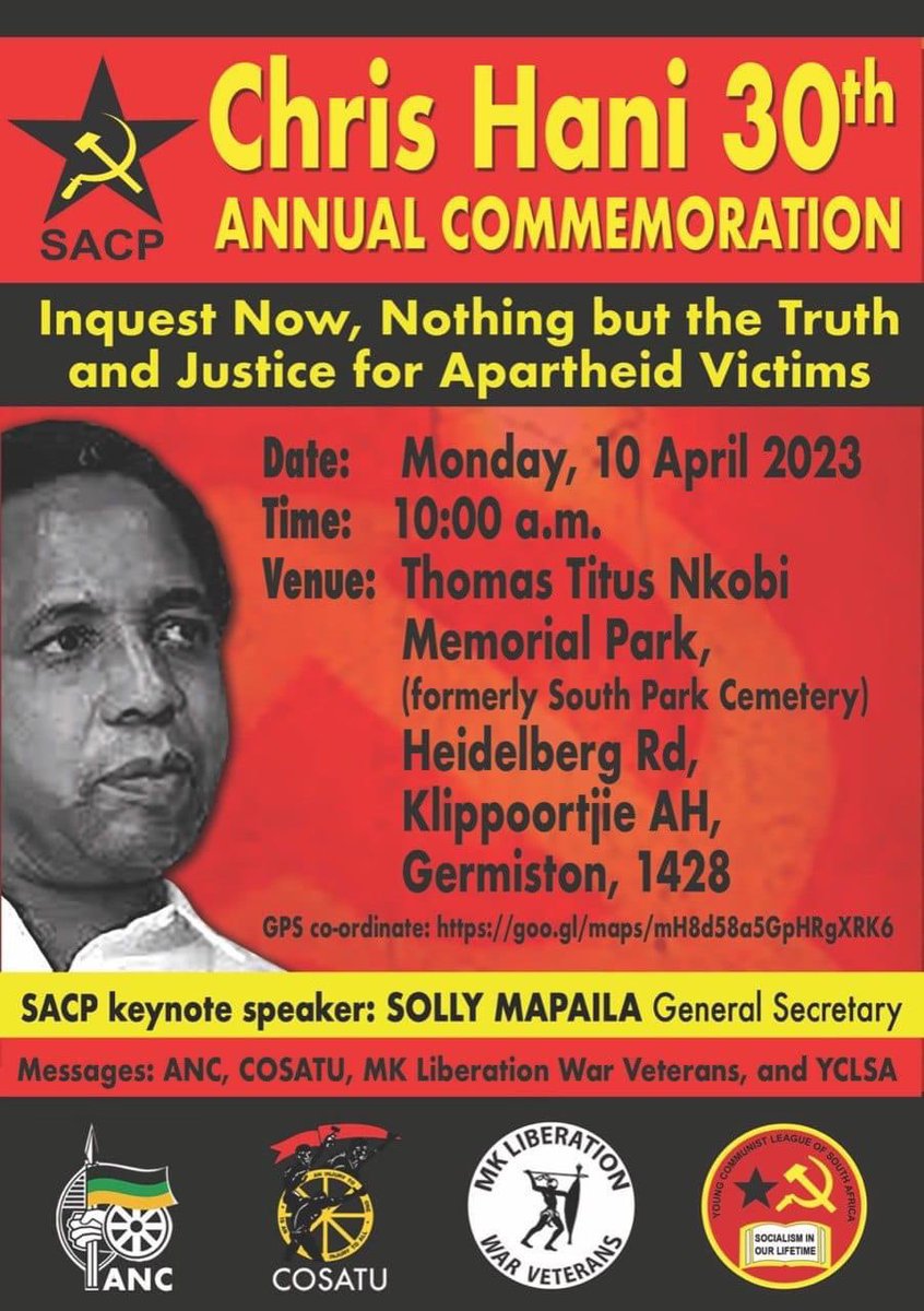GautengANC's tweet photo. #RememberingChrisHani 

Today marks 30 years since the assassination of the South African communist leader. Hani was gunned down in the driveway of his home on this day in 1993. 
#ChrisHani https://t.co/oinzjCc4eY