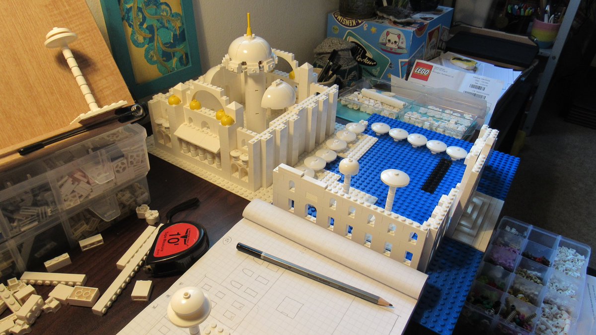 1920sTurkey's tweet photo. Today I worked on the outer wall of the Süleymaniye Mosque courtyard (north corner) and connected the main portal to the northeast wall. #ramadan #slowbuild #minimonuments #miniaturemosques #LEGO #islamicarchitecture #architecturephotography #constructionsite #domes https://t.co/AgMpPovXtH