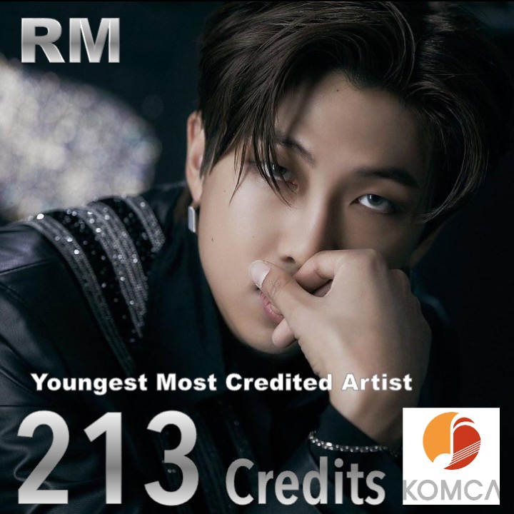 WORLDMUSICAWARD's tweet photo. #RM extends his record as the youngest most credited Artist in #KOMCA (Korea Music Copyright Association) with 213 credits including his latest for #SmokeSprite by #SoYoON! 💪🐐👑💛
#RM213KOMCA 
#BTS https://t.co/TTXbkZeTie