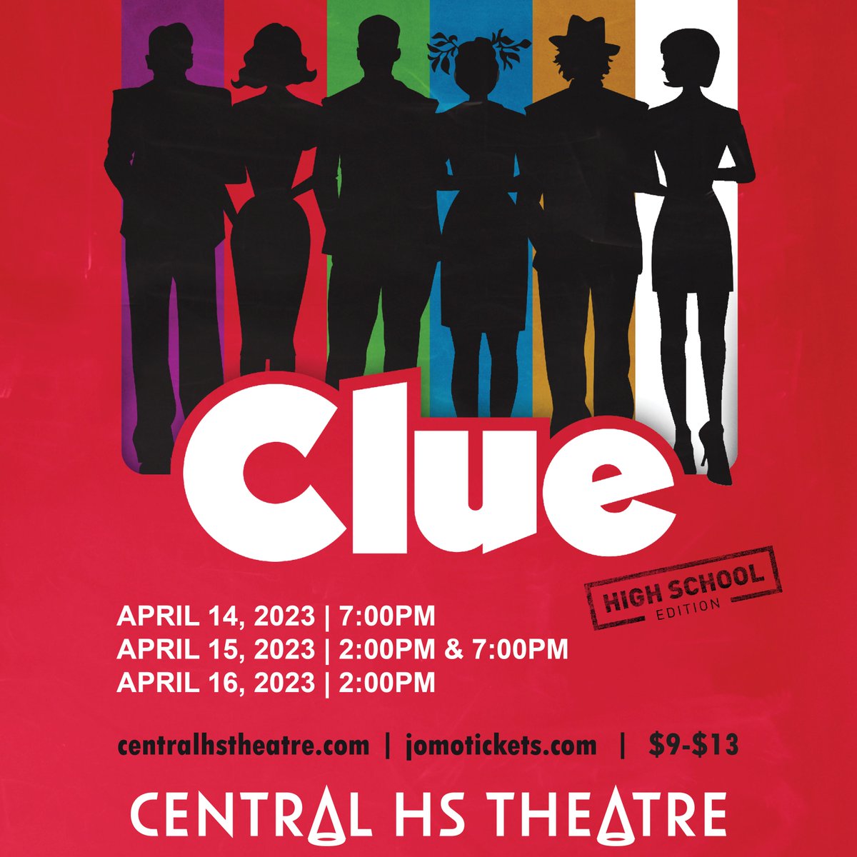 Based on the iconic 1985 Paramount movie, inspired by the classic Hasbro board game, Clue is the comedy whodunit that will leave both cult-fans &amp; newcomers in stitches as they try to figure out…WHO did it, WHERE, &amp; with WHAT!  |  centralhstheatre.com