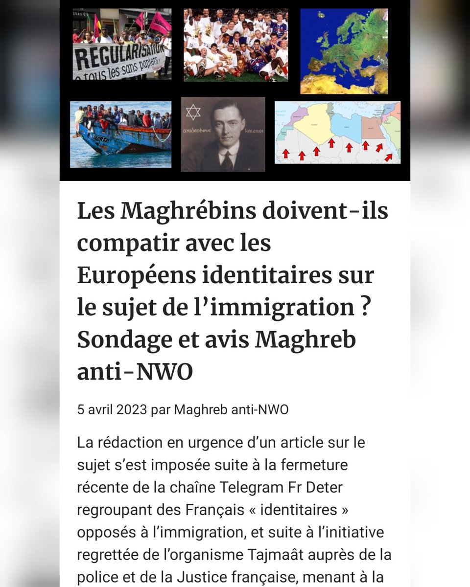 maghrebantinwo's tweet photo. Article Les Maghrébins doivent-ils compatir avec les Européens identitaires sur le sujet de l'immigration ? Sondage et avis Maghreb anti-NWO :
https://t.co/YX5RYUooO7

#Tajmaat FOUS LE CAMP !

 #TAJMAATGATE  
 #FrDeterGate #FrDeter 

#PlanKalergi #Kalergi  #GrandRemplacement https://t.co/hsGoUwPZPT
